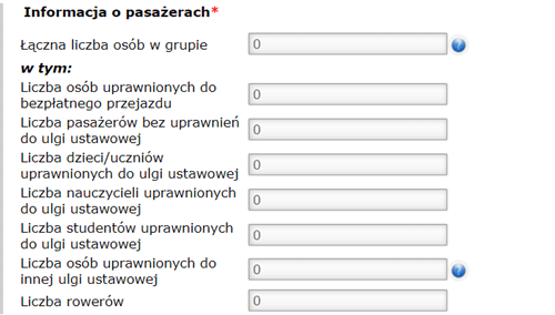 Formularz informacja o pasażerach