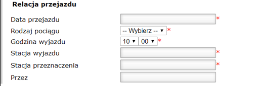 Formularz relacja przejazdu